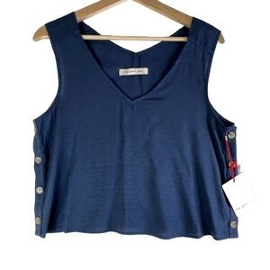 The Good Jane Womens Tank Top Medium Blue Textured Sleeveless Coastal Minimalist